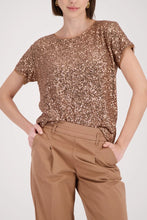 Load image into Gallery viewer, Monari Sequin Mesh Lined Tee 410724 - Mocca