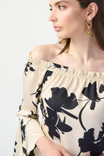Load image into Gallery viewer, Joseph Ribkoff Floral Satin Off The Shoulder Top 241022 - Beige/Black