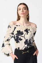 Load image into Gallery viewer, Joseph Ribkoff Floral Satin Off The Shoulder Top 241022 - Beige/Black