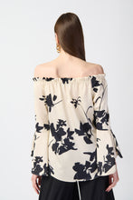 Load image into Gallery viewer, Joseph Ribkoff Floral Satin Off The Shoulder Top 241022 - Beige/Black