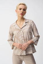 Load image into Gallery viewer, Joseph Ribkoff Seersucker Tropical Print Trapeze Jacket - Dune/White