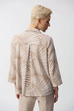Load image into Gallery viewer, Joseph Ribkoff Seersucker Tropical Print Trapeze Jacket - Dune/White