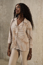 Load image into Gallery viewer, Joseph Ribkoff Seersucker Tropical Print Trapeze Jacket - Dune/White