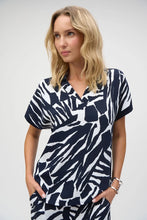 Load image into Gallery viewer, Joseph Ribkoff Silky Knit Abstract Boxy Knit Top 252146 - Midnight Blue/Vanilla