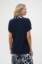 Load image into Gallery viewer, Joseph Ribkoff Silky Knit Abstract Boxy Knit Top 252146 - Midnight Blue/Vanilla