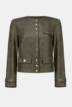 Load image into Gallery viewer, Joseph Ribkoff Foiled Faux Suede Fitted Jacket 253935 - Avocado