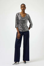 Load image into Gallery viewer, Joseph Ribkoff Sequined Silky Knit Top 254137 - Black/Silver