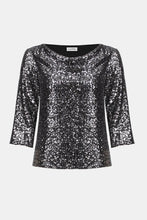 Load image into Gallery viewer, Joseph Ribkoff Sequined Silky Knit Top 254137 - Black/Silver