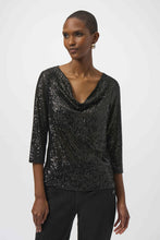 Load image into Gallery viewer, Joseph Ribkoff Sequined Silky Knit Top 254137 - Black/Black