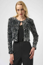 Load image into Gallery viewer, Joseph Ribkoff Sequin Crop Jacket 254930 - Silver Black