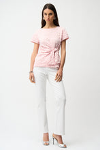 Load image into Gallery viewer, Joseph Ribkoff Bubble Jacquard Fitted Top With Sash Knot 261297 - Pink