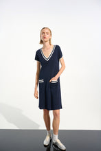 Load image into Gallery viewer, Joseph Ribkoff A-Line Dress With Rib Trim 261648 - Navy