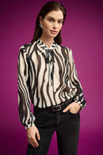 Load image into Gallery viewer, Joseph Ribkoff Animal Print Chiffon Blouse 264023 - Black Cream
