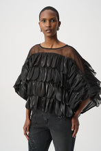 Load image into Gallery viewer, Joseph Ribkoff Crystal Organza Novelty Top 264941 - Black