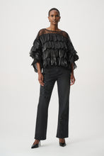 Load image into Gallery viewer, Joseph Ribkoff Crystal Organza Novelty Top 264941 - Black