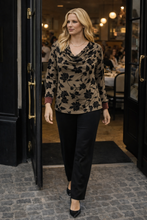 Load image into Gallery viewer, Amanda Cowl Mesh Top 61665 - Taupe Black