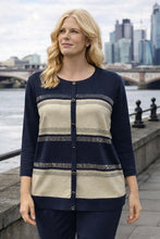 Load image into Gallery viewer, Kleio Rhinestone Gold Top 34714 - Navy Beige
