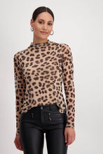 Load image into Gallery viewer, Monari Mesh Funnel Neck Tee 808618 - Milk Chocolate Print