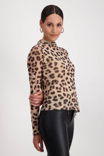 Load image into Gallery viewer, Monari Mesh Funnel Neck Tee 808618 - Milk Chocolate Print