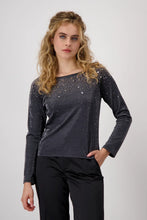 Load image into Gallery viewer, Monari Anthracite Rhinestone Tee 808645 - Dark Grey