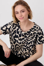 Load image into Gallery viewer, Monari Leo All Over Tee 409715 Cream Black Animal Print