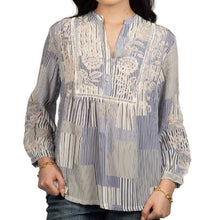 Load image into Gallery viewer, Johnny Was Henley Yoke Stripe Blouse W18226 - Stripe