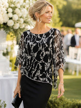 Load image into Gallery viewer, Kleio Chiffon Diamante Trim Overlay Top 61736 - Black/White