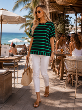 Load image into Gallery viewer, Lauren Soho Tee - Black & Emerald Green Stripe