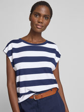 Load image into Gallery viewer, Monari Boat Neck Stripe Top 409987 - Navy White Stripe