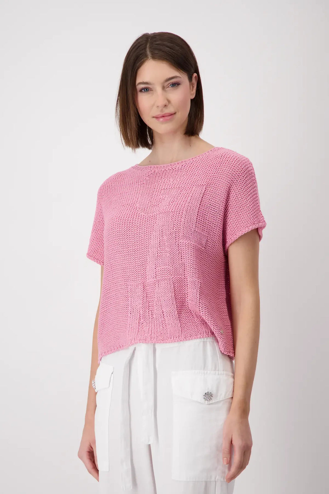 Monari Knitted Sweater with Letter Pattern - Pink