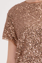 Load image into Gallery viewer, Monari Sequin Mesh Lined Tee 410724 - Mocca

