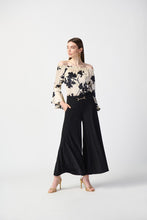 Load image into Gallery viewer, Joseph Ribkoff Beige/Black Floral Satin Off The Shoulder Top
