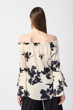 Load image into Gallery viewer, Joseph Ribkoff Floral Satin Off the Shoulder Top - Beige/Black

