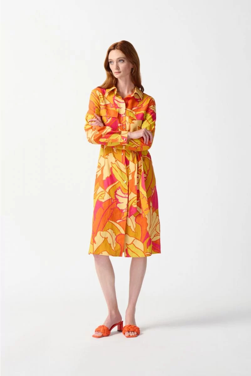 Joseph Ribkoff Pink/Multi Leaf Shirt Maker Dress