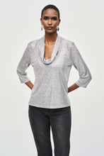 Load image into Gallery viewer, Joseph Ribkoff Foiled Knit Cowl Collar Top - Silver
