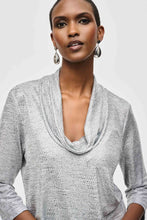 Load image into Gallery viewer, Joseph Ribkoff Foiled Knit Cowl Collar Top - Silver
