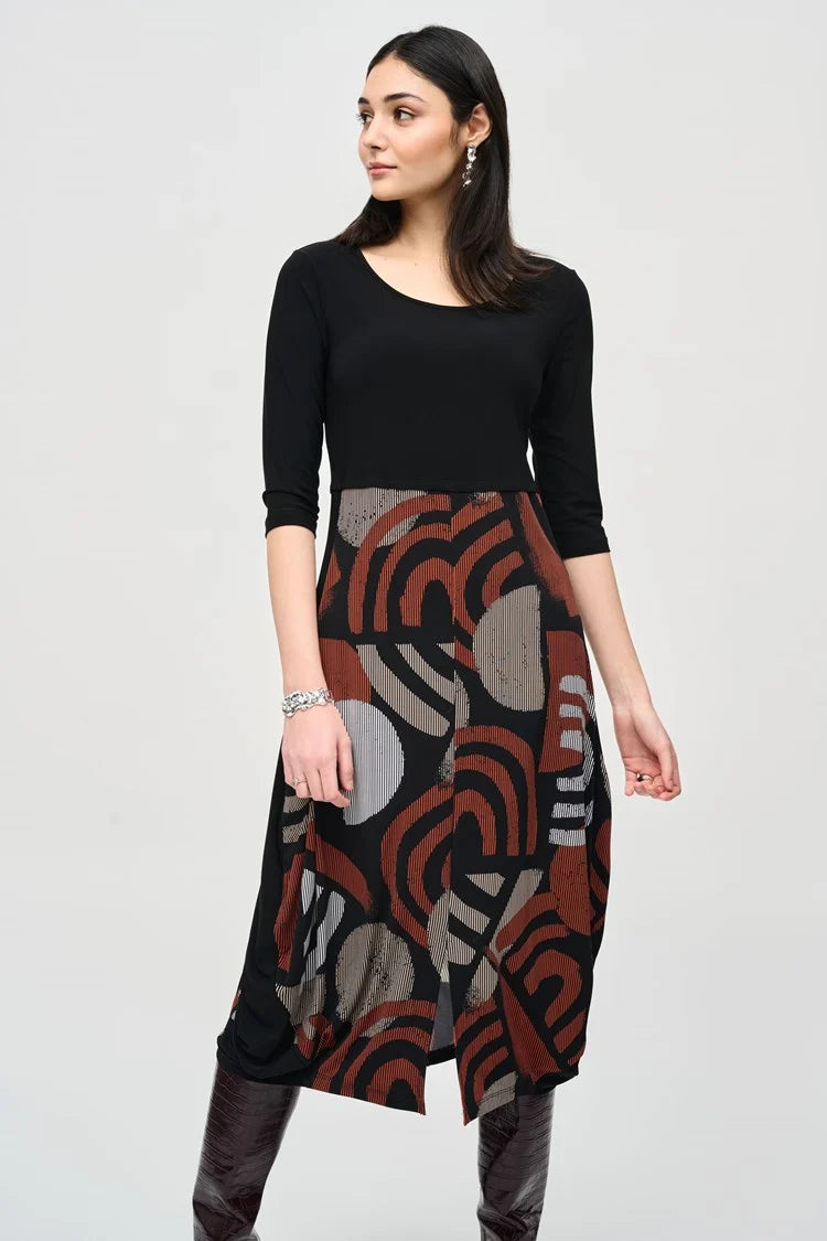 Joseph Ribkoff Silky Knit Geometric Print Cocoon Dress