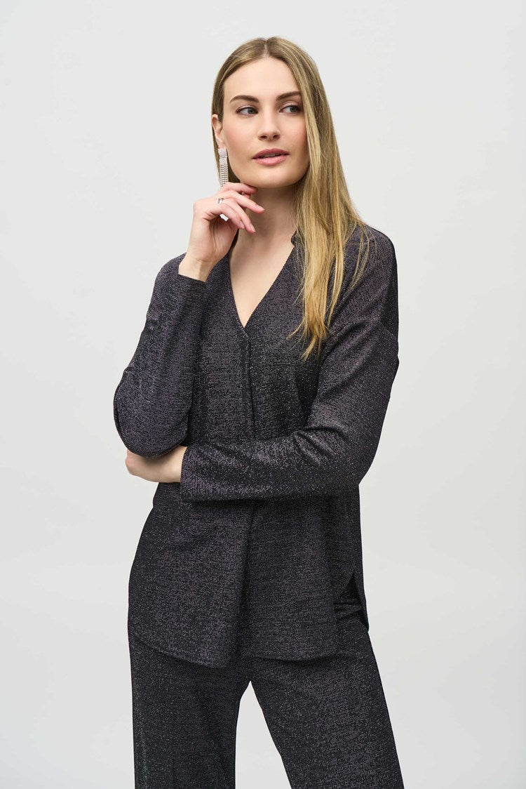 Joseph Ribkoff Lurex Knit Straight Top with Collar