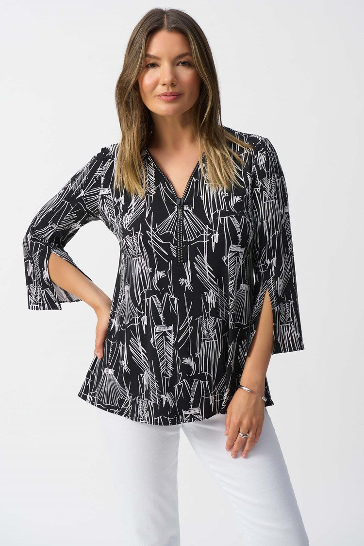 Joseph Ribkoff Conversational Print Tunic - Black and White