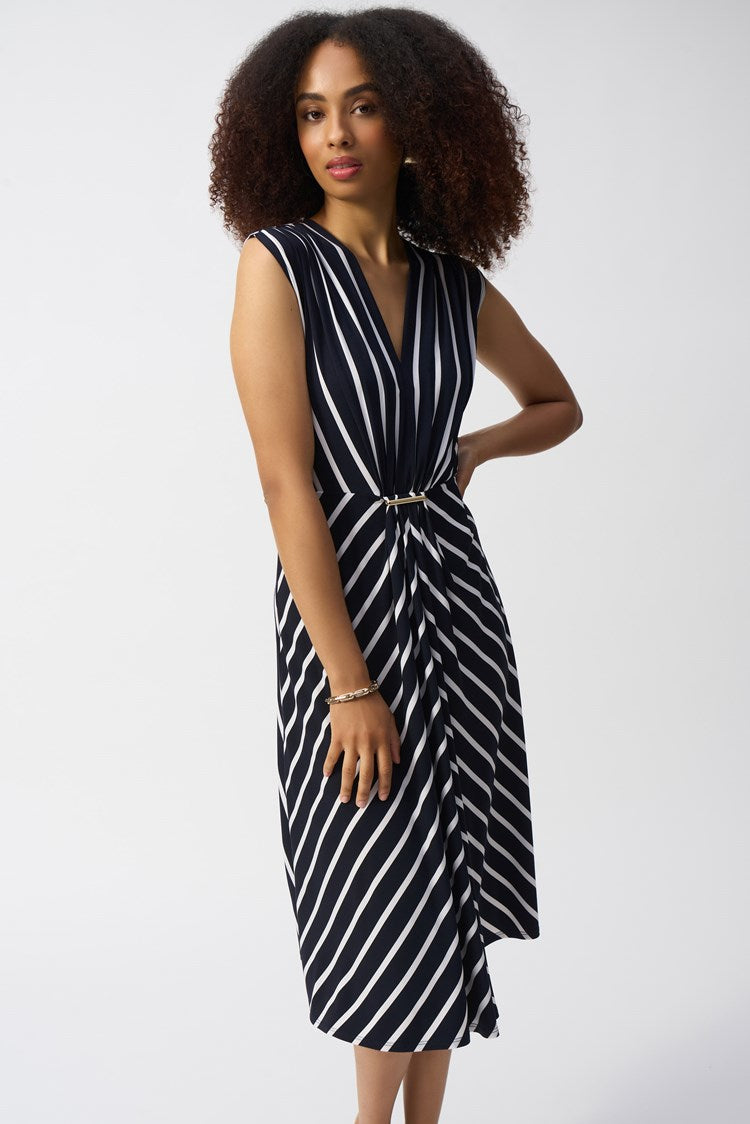 Joseph Ribkoff Silky Knit Stripe Fit and Flare Dress - Midnight Blue - Vanilla