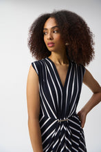 Load image into Gallery viewer, Joseph Ribkoff Silky Knit Stripe Fit and Flare Dress - Midnight Blue - Vanilla
