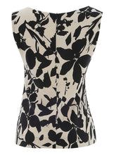 Load image into Gallery viewer, Dolcezza Linen Leaf Print Top 25140 - Beige Black
