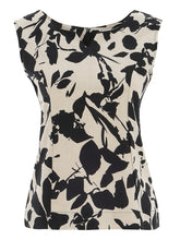 Load image into Gallery viewer, Dolcezza Linen Leaf Print Top 25140 - Beige Black
