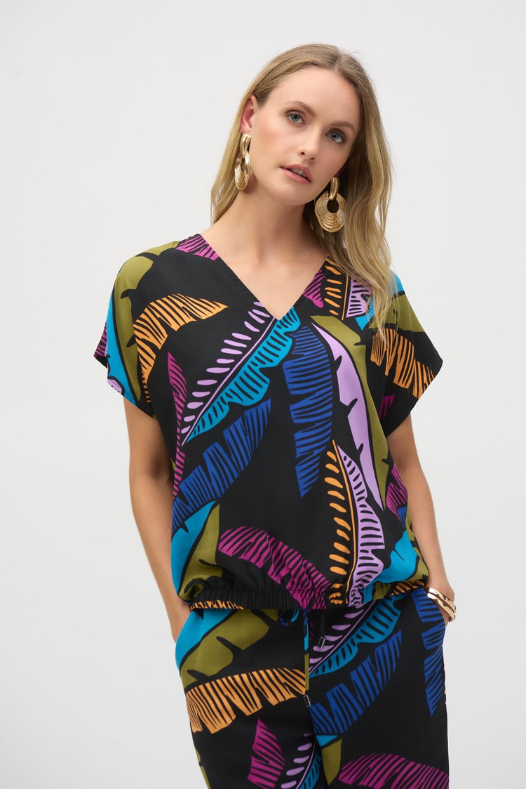 Joseph Ribkoff Gauze Tropical Print Boxy Top 252148 - Multi