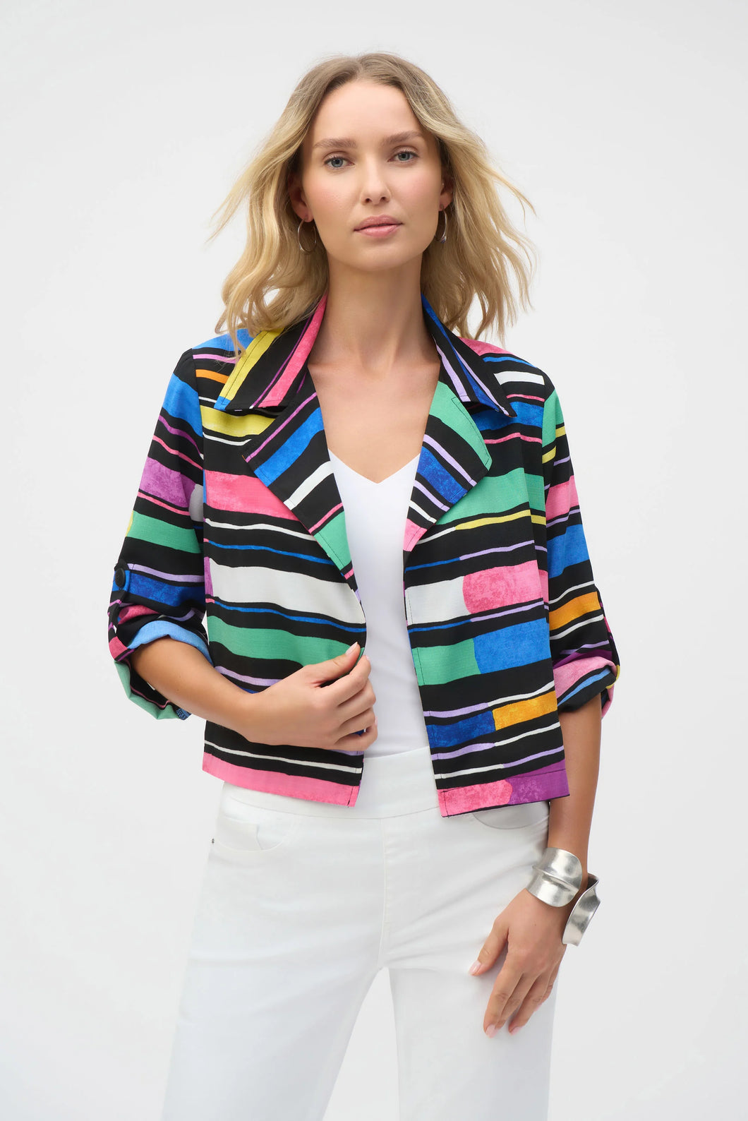 Joseph Ribkoff Gauze Print Stripe Print Boxy Blazer 252215