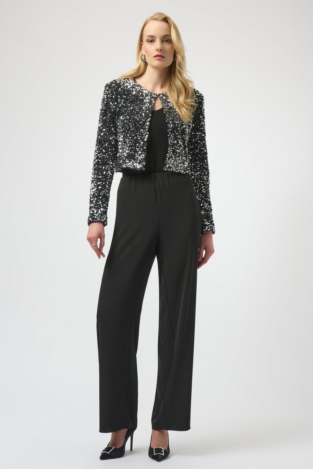 Joseph Ribkoff Woven Twill Wide Leg Pants 254100 - Black
