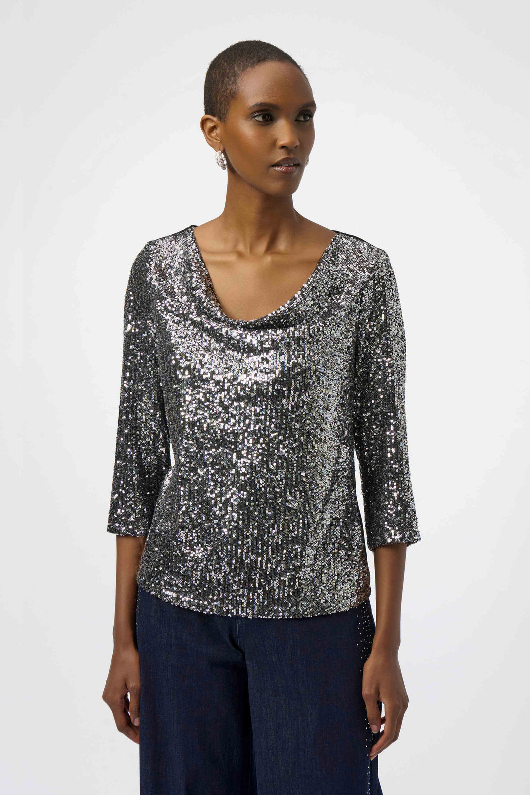 Joseph Ribkoff Sequined Silky Knit Top 254137 - Black/Silver