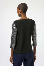 Load image into Gallery viewer, Joseph Ribkoff Sequined Silky Knit Top 254137 - Black/Silver
