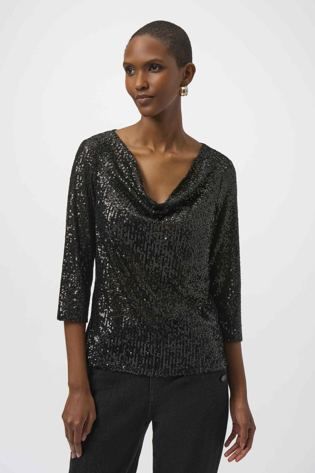 Joseph Ribkoff Sequined Silky Knit Top 254137 - Black/Black
