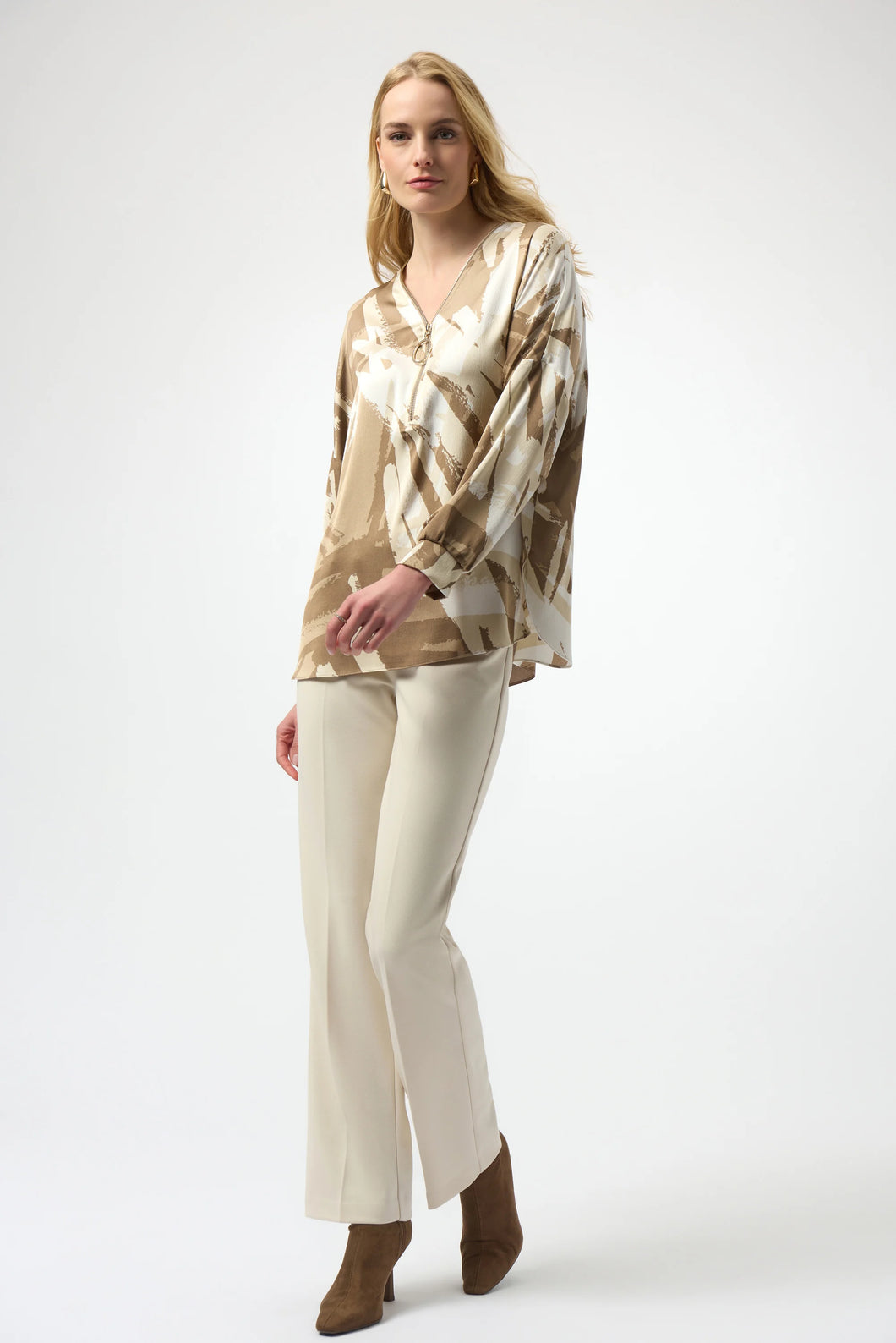 Joseph Ribkoff Satin Abstract Tunic 254193 - Beige Off White